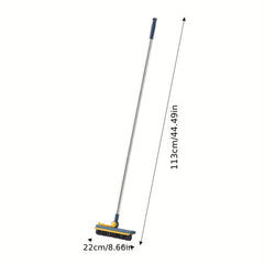3-in-1 Floor Scrub Brush with Scraper & V-Shaped Head - Adjustable Long Handle