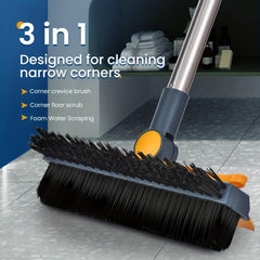 3-in-1 Floor Scrub Brush with Scraper & V-Shaped Head - Adjustable Long Handle