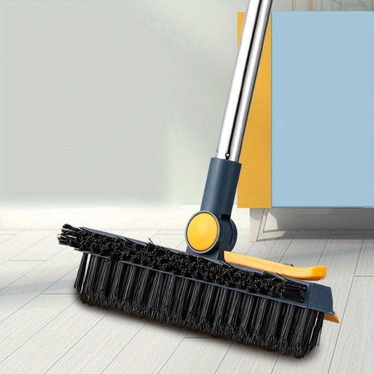 3-in-1 Floor Scrub Brush with Scraper & V-Shaped Head - Adjustable Long Handle