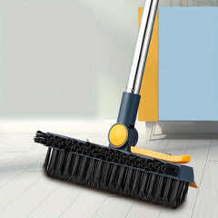 3-in-1 Floor Scrub Brush with Scraper & V-Shaped Head - Adjustable Long Handle
