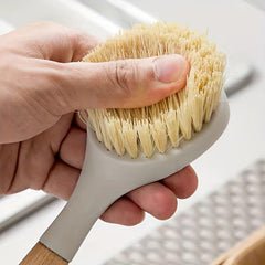 Bamboo Handle Dish Brush Scrubber with Scraper, Kitchen Sink Cleaning