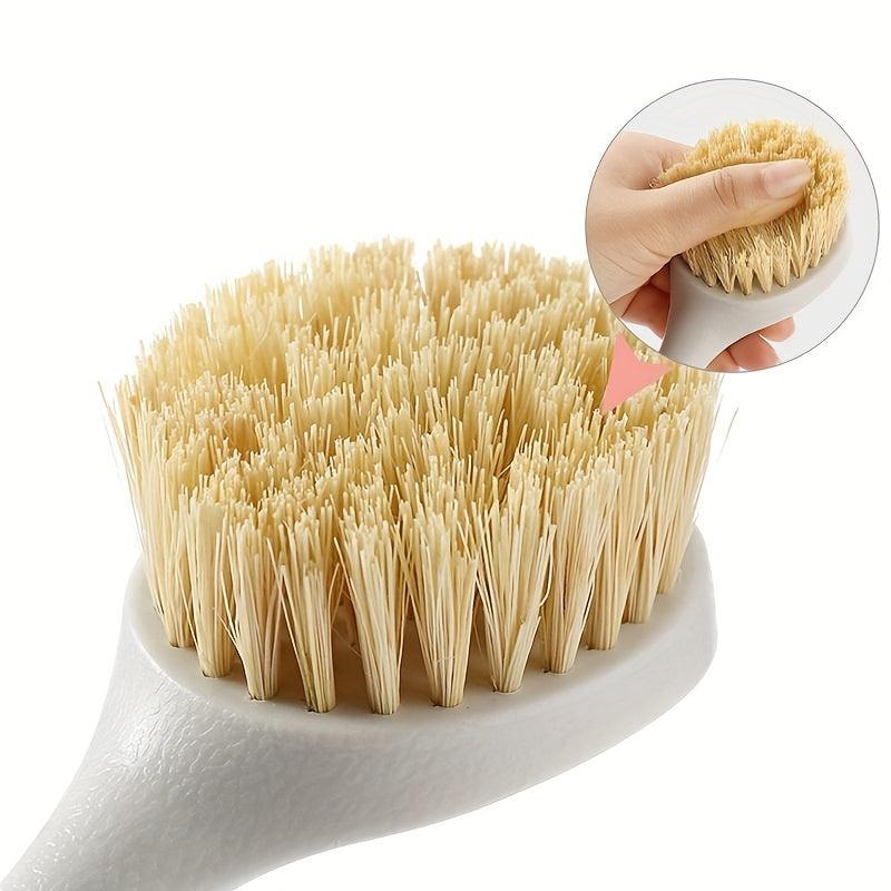 Bamboo Handle Dish Brush Scrubber with Scraper, Kitchen Sink Cleaning