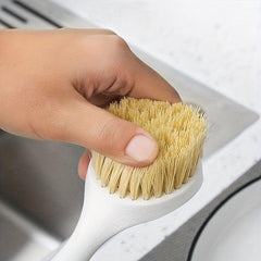 Bamboo Handle Dish Brush Scrubber with Scraper, Kitchen Sink Cleaning