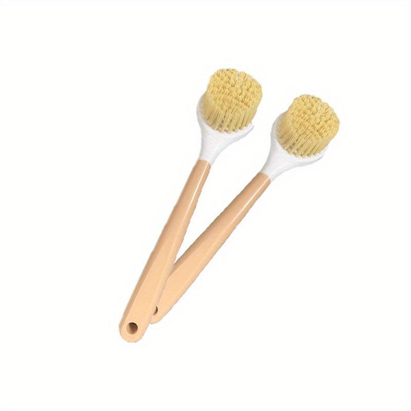 Bamboo Handle Dish Brush Scrubber with Scraper, Kitchen Sink Cleaning