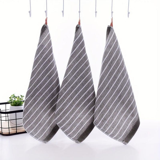 3 Grey/Striped Kitchen Towels 14x14 Soft & Absorbent for Dishes/C