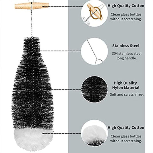 2pcs Bottle Brush Set Nylon Bristles for Cleaning Soda Glass Bottles & Carafes