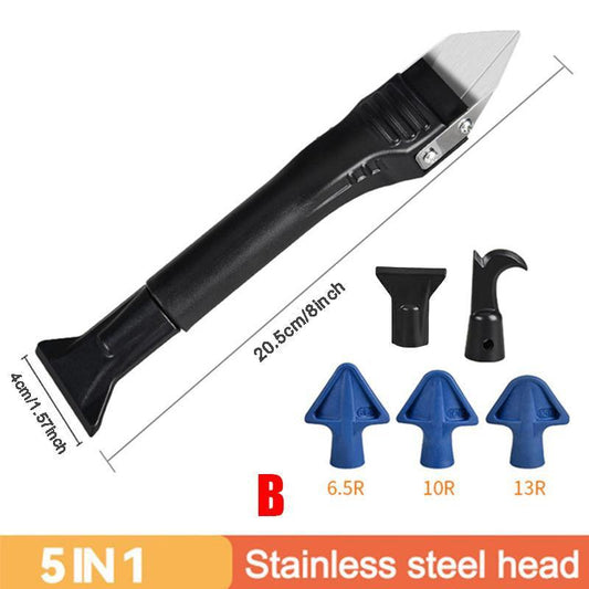 5-In-1 Silicone Cleaning Scraper with 5 Replaceable Heads, Caulking Tool