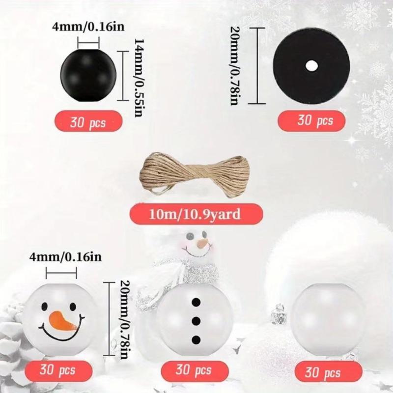 Christmas Snowman Wooden Beads Jute Rope, Holiday DIY Party Home Decor