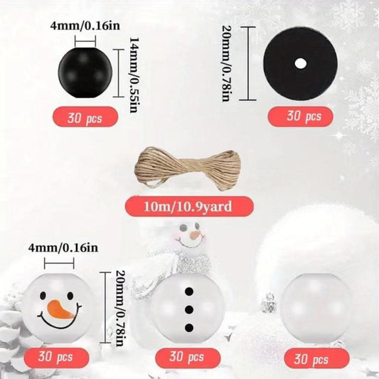 Christmas Snowman Wooden Beads Jute Rope, Holiday DIY Party Home Decor