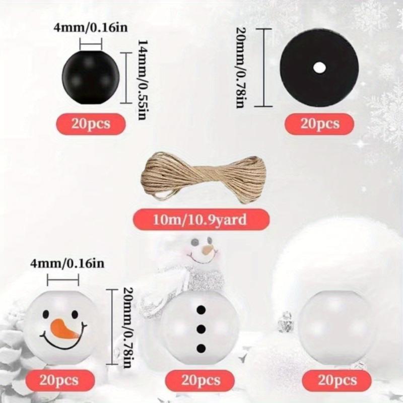 Christmas Snowman Wooden Beads Jute Rope, Holiday DIY Party Home Decor