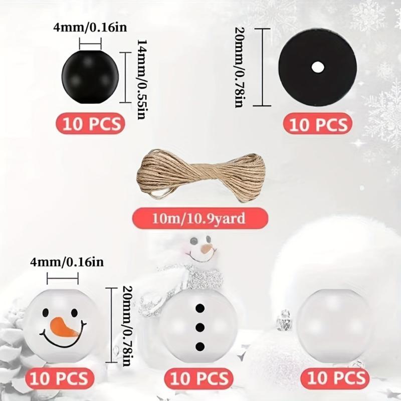 Christmas Snowman Wooden Beads Jute Rope, Holiday DIY Party Home Decor