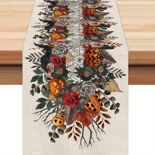 Halloween Pumpkin Floral Table Runner 33 02x182 88 Spider Web Holiday Decor