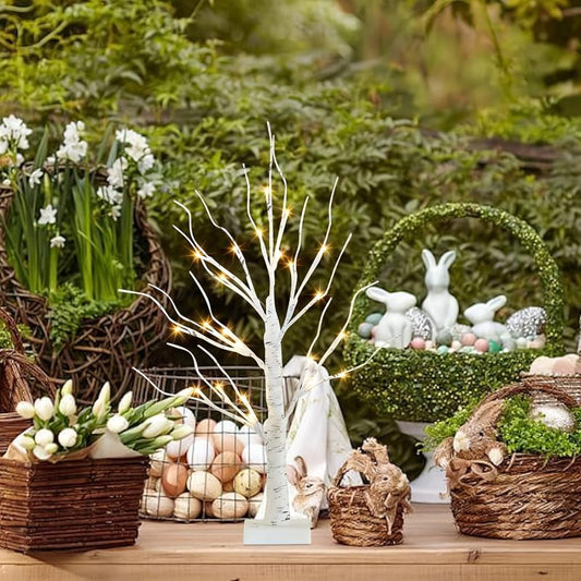 Bonsai Tree Easter Decorations With 24 Led Lights Timer Tabletop Birch Tree