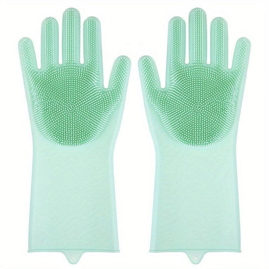 Silicone Dishwashing Gloves with Scrubber Bristles - Cleaning Glove