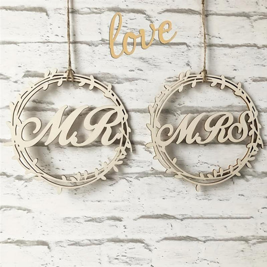2pcs Wooden Wedding Chair Back MR MRS Decor Hook