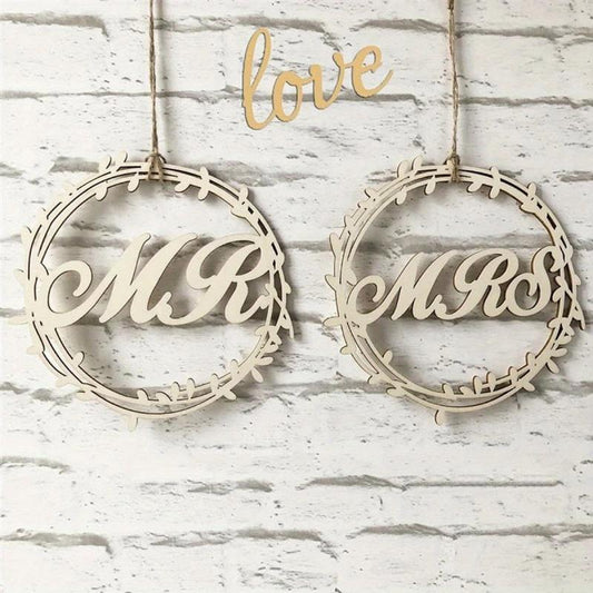2pcs Wooden Wedding Chair Back MR MRS Decor Hook