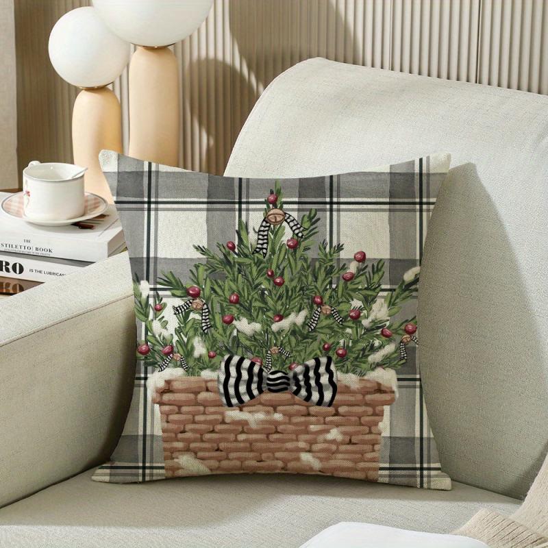 Winter Deer Snowman Christmas Tree Cushion Cover 18x18 Inches
