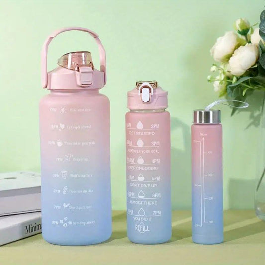 3pcs Motivational Sports Water Bottle With Time Marker Flip Top