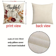 Autumn Pumpkin Drop Leaf Linen Blend Pillow Cover