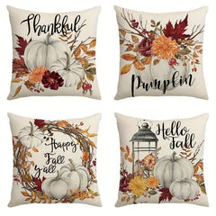 Autumn Pumpkin Drop Leaf Linen Blend Pillow Cover