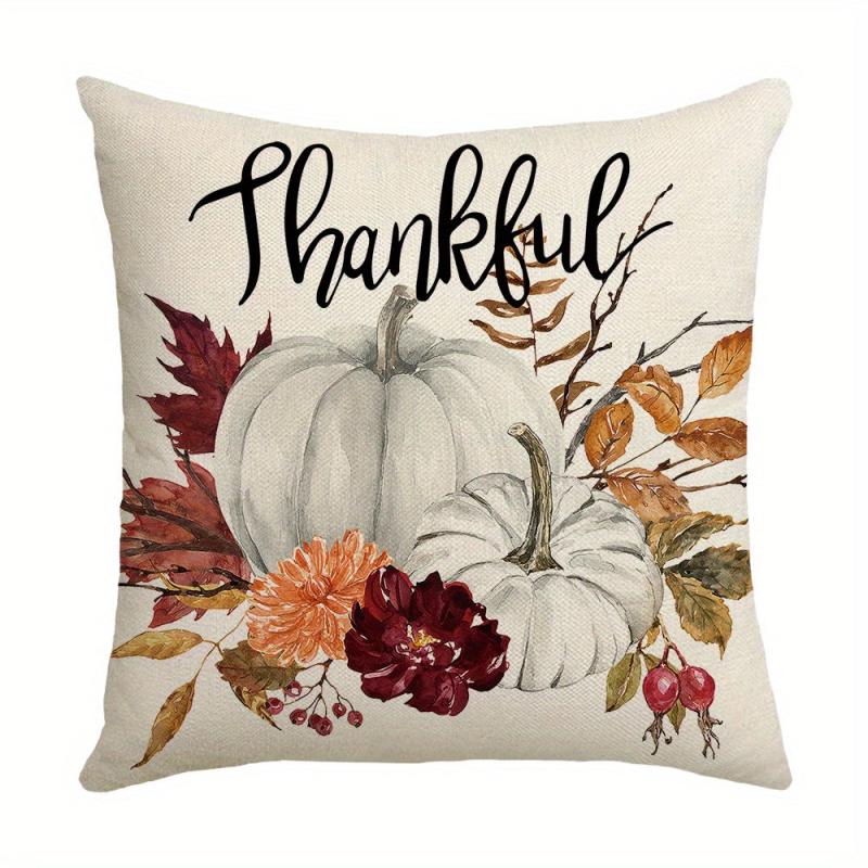 Autumn Pumpkin Drop Leaf Linen Blend Pillow Cover