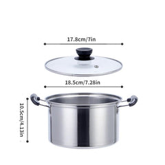 3 Layer Stainless Steel Saucepan Glass Cover Hot Pot Frying Pan