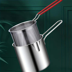 Stainless Steel Tempura Fryer Pot with Basket and Tongs