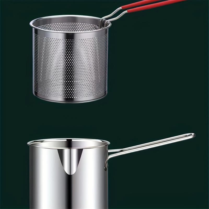 Stainless Steel Tempura Fryer Pot with Basket and Tongs