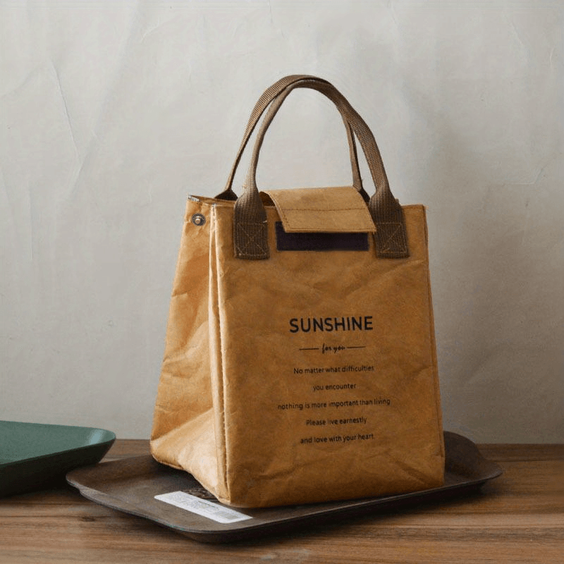 Waterproof Paper Bento Bag Insulated Lunch Box Handbag
