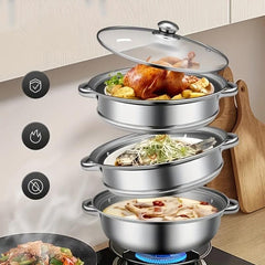 3pcs Stainless Steel Steamer Soup Pot Cookware