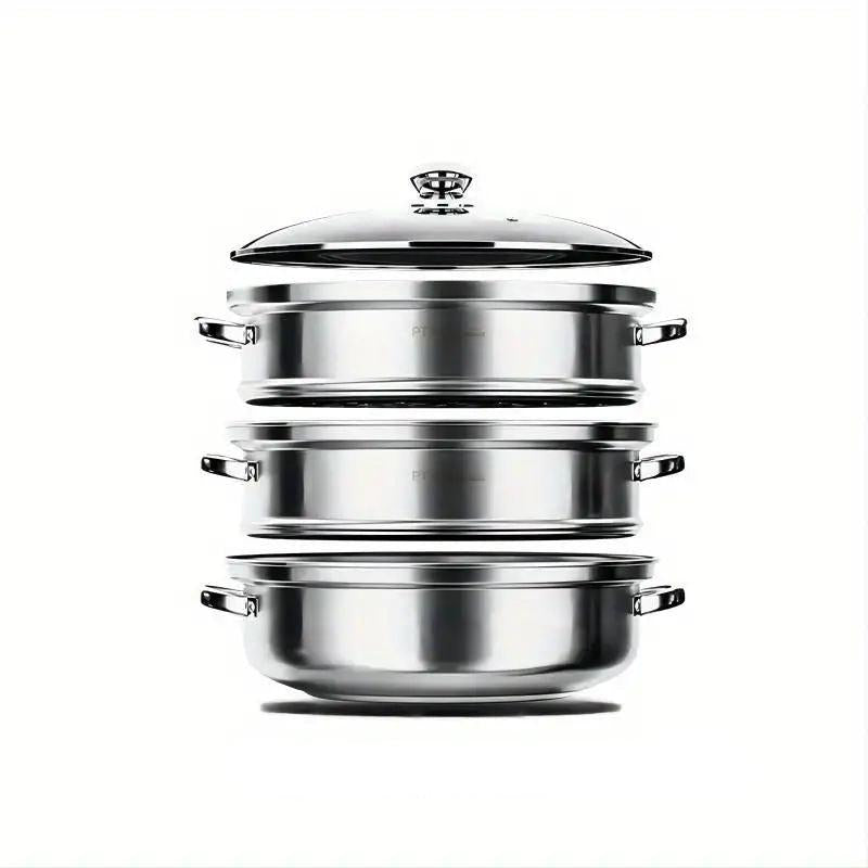 3pcs Stainless Steel Steamer Soup Pot Cookware
