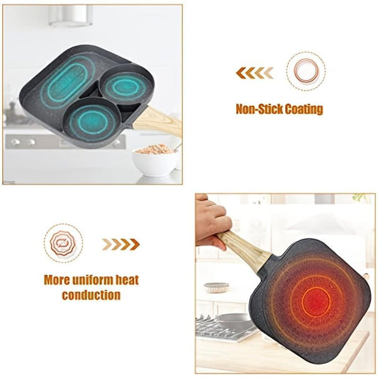 Nonstick Frying Omelet Pan 3-Hole Egg Breakfast Maker