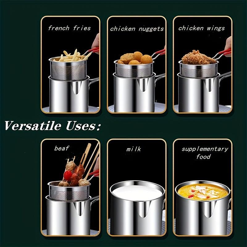 Japanese Tempura Frying Pot Stainless Steel with Strainer Basket