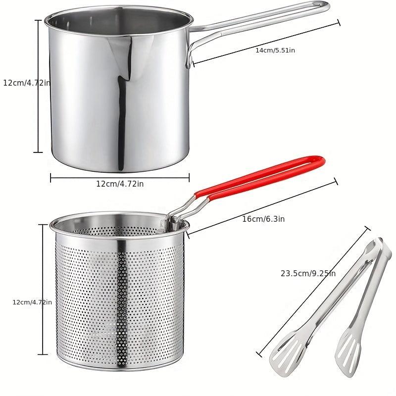 Japanese Tempura Frying Pot Stainless Steel with Strainer Basket
