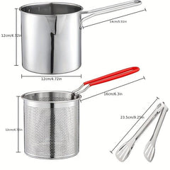 Japanese Tempura Frying Pot Stainless Steel with Strainer Basket