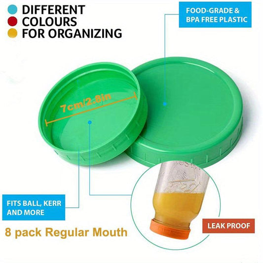 8pcs Mason Jar Lids Plastic Storage Caps Leak Proof Jar Cover