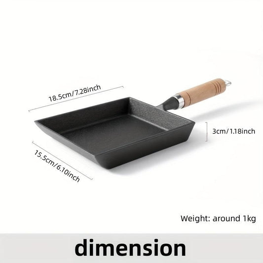 Japanese Style Cast Iron Omelette Pan 18x15 - Rectangular Small Frying Pan
