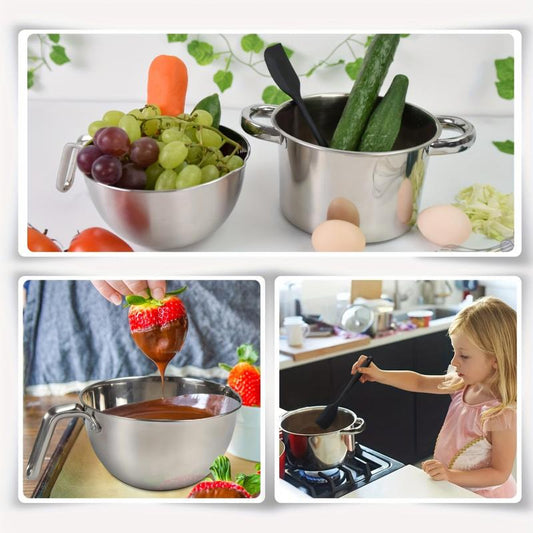 Stainless Steel Double Boiler Pot Set with Mixing Bowl 1250ML 1QT