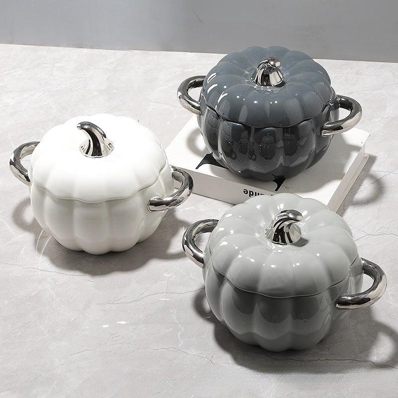 1pc Pumpkin Stockpot With Lid 18 01cm Ceramic Pumpkin Cooking Pot