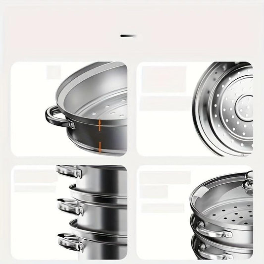 3 Tier Steamer Pot Stainless Steel Large Steaming Pot With Lid Kitchen Utensils