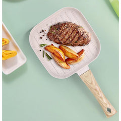 Striped Wooden Handle Steak Frying Pan Non Stick Skillet Egg Fry Pan