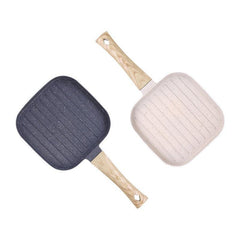 Striped Wooden Handle Steak Frying Pan Non Stick Skillet Egg Fry Pan