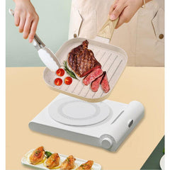 Striped Wooden Handle Steak Frying Pan Non Stick Skillet Egg Fry Pan