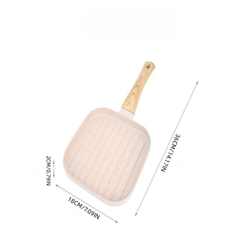Striped Wooden Handle Steak Frying Pan Non Stick Skillet Egg Fry Pan