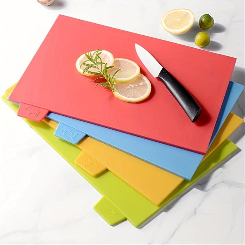 4pcs Flexible Plastic Cutting Board Mats Food Icons Non-slip Kitchen Supplies