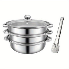 3 Tier Steamer Pot Stainless Steel for Gas Stovetop and Induction Cooker