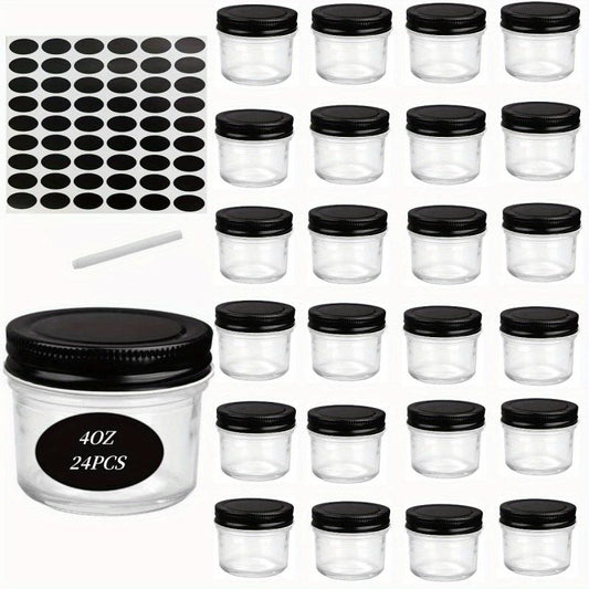 24 Pack Glass Jars With Airtight Lids - For Pickles, Pudding, Yogurt