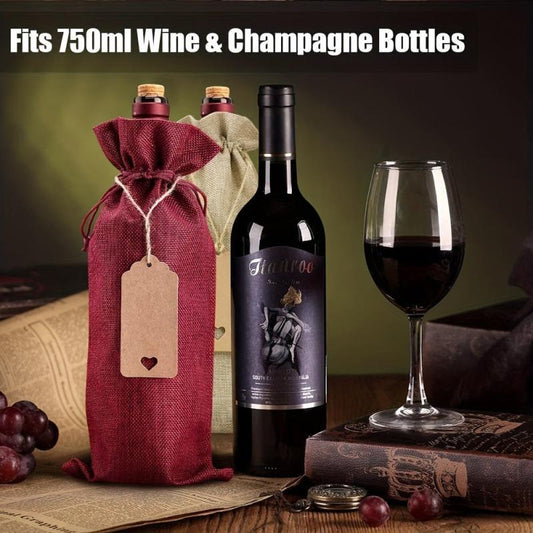 12 Wine Bottle Bags with Drawstrings and Tags - Ideal for Christmas Wedding