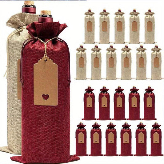 12 Wine Bottle Bags with Drawstrings and Tags - Ideal for Christmas Wedding