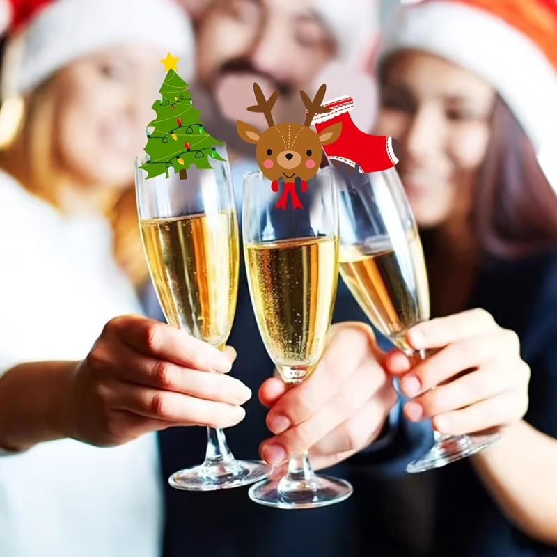 100pcs Christmas Theme Wine Glass Decoration Cards